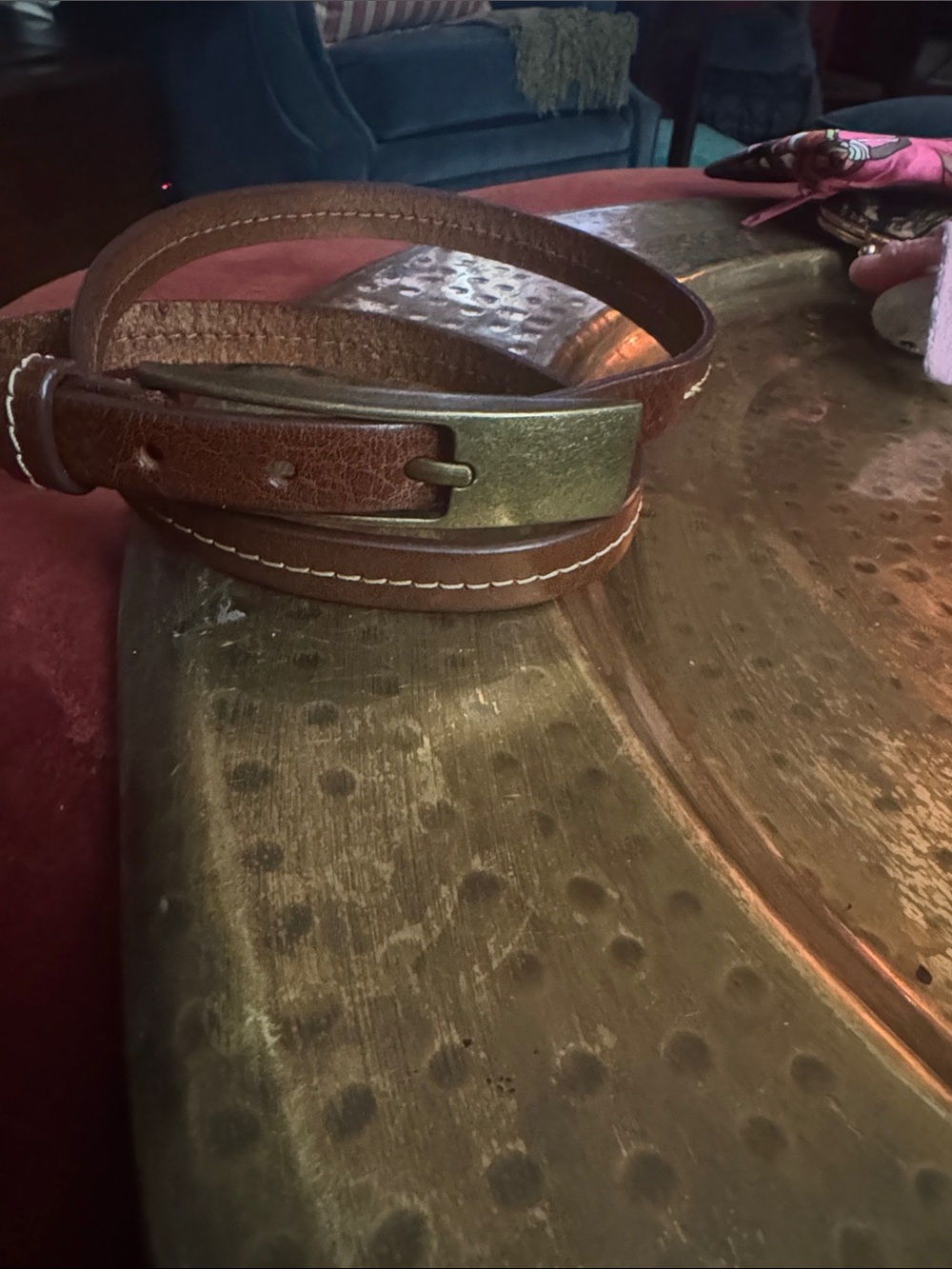 Classic Brown Leather Belt with Antiqued Brass Buckle